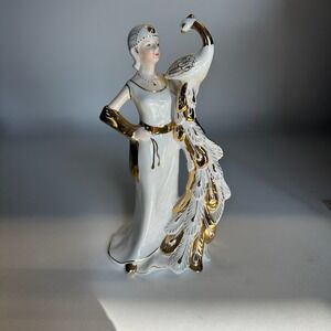 1950's Vintage 8.5" Tall KPM Porcelain Flapper Woman & Peacock Figurine
Germany
